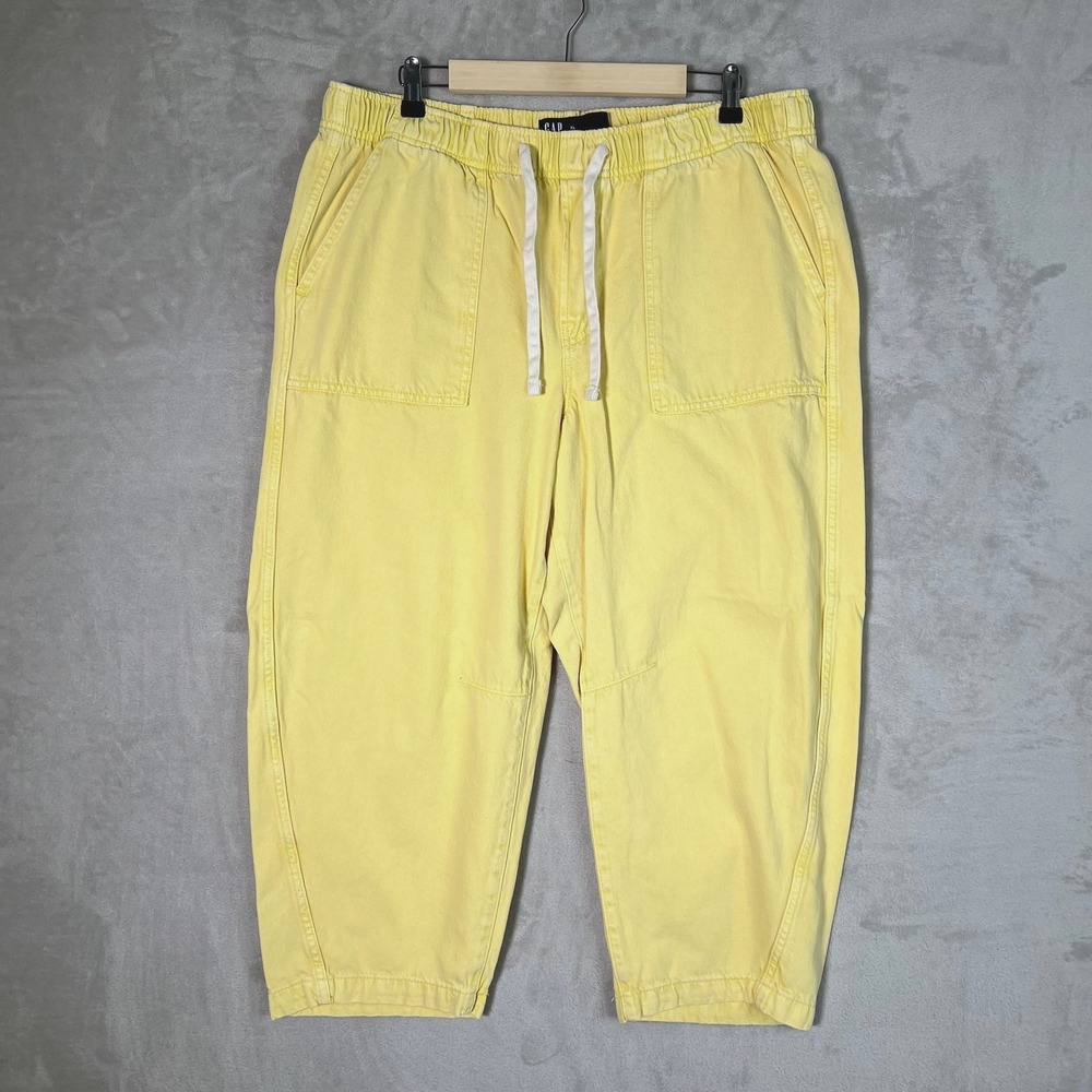 GAP Denim Jeans Womens XL Butter Yellow Pull On Barrel Elastic Waist Coastal